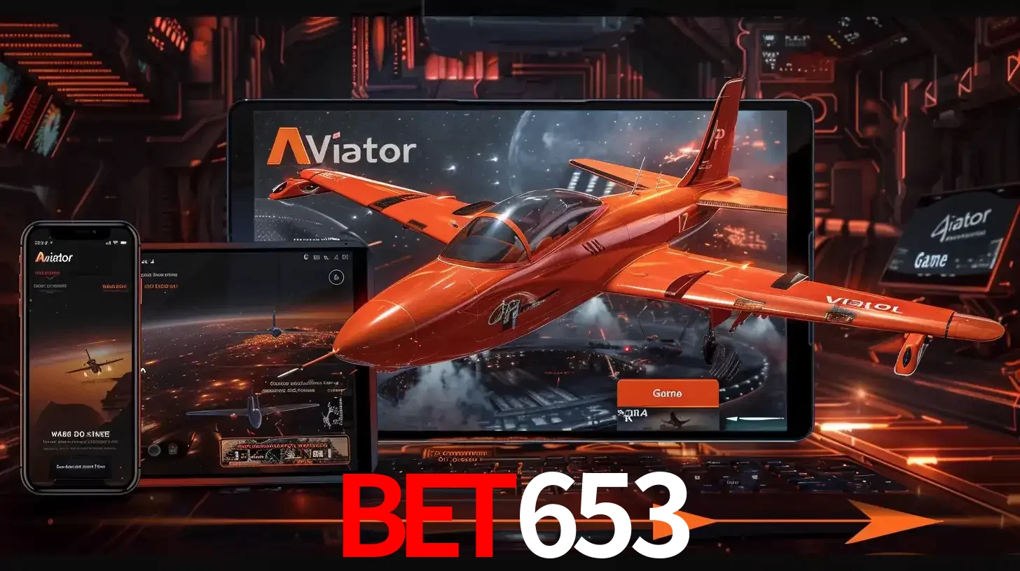 Apresentação tecnológica do jogo Aviator com um avião saindo da tela de um tablet, demonstrando a experiência imersiva em múltiplos dispositivos no bet653.