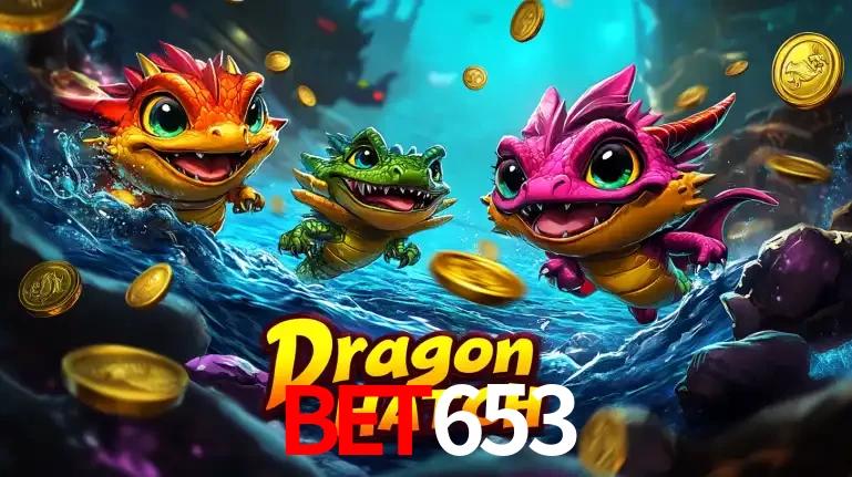 Arte promocional do jogo Dragon Hatch com três adoráveis dragões bebês nadando entre moedas de ouro, um dos slots mais divertidos para jogar no cassino bet653.