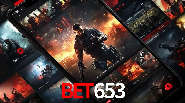 Tela de um celular exibindo uma galeria de jogos de tiro com temática militar, mostrando a variedade de e-sports disponíveis para apostas na plataforma de entretenimento bet653.